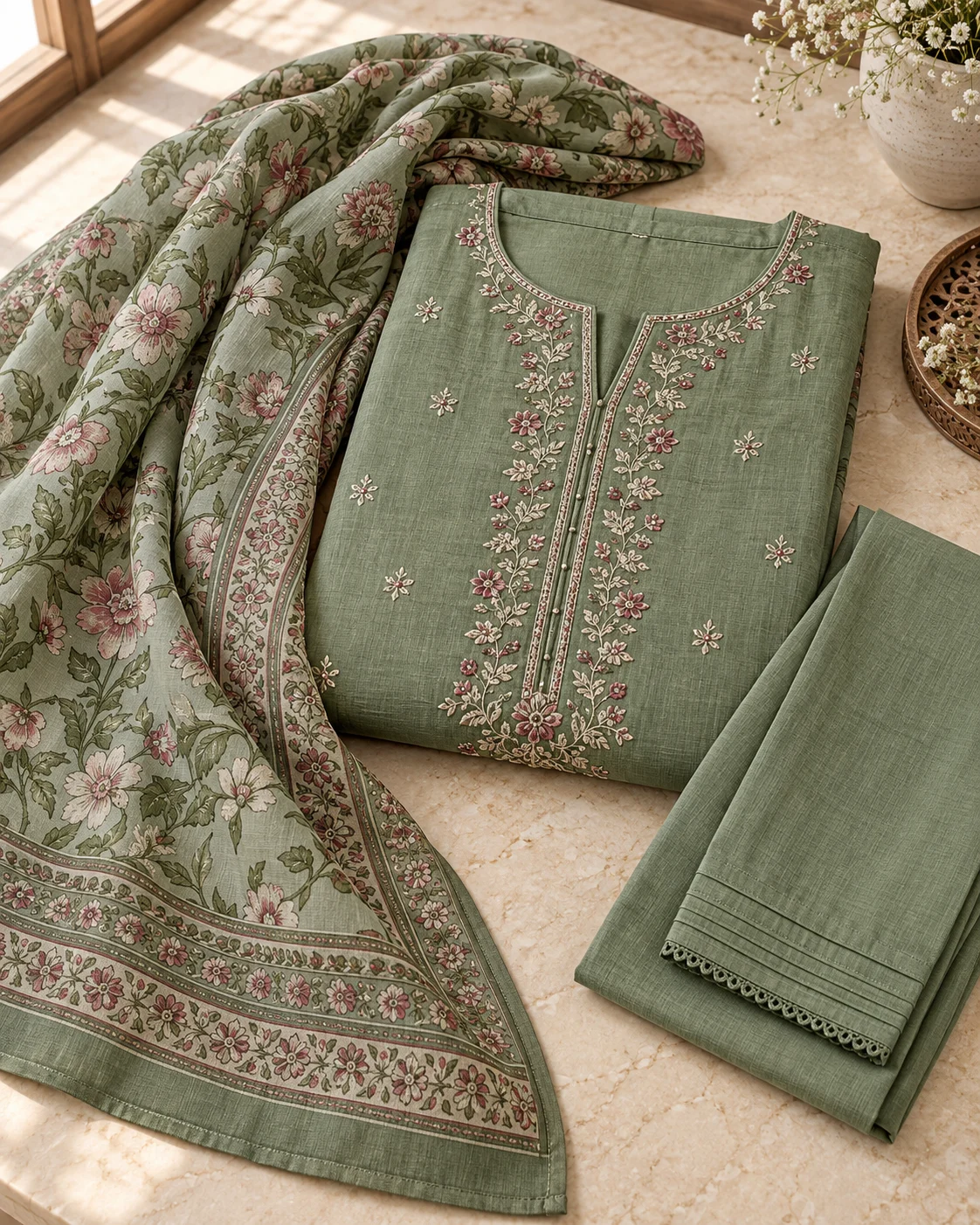 Sage Khaddar 3-Piece Suit — view 2