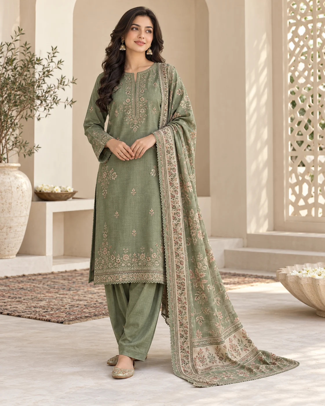 Sage Khaddar 3-Piece Suit